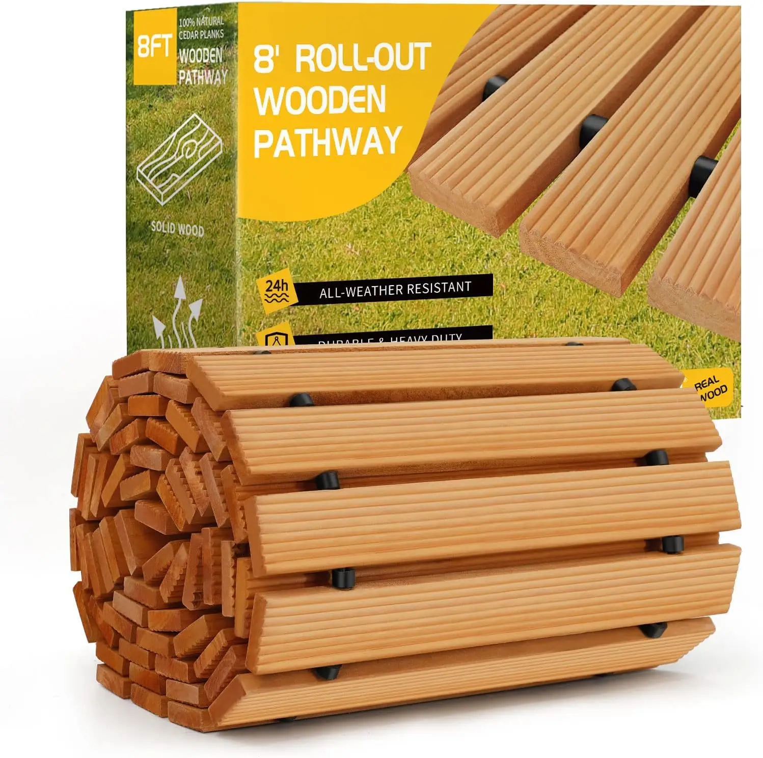 

8Ft Wooden Garden Pathway，Roll Out Wooden Pathway Weather-Resistant Walkway For Outdoor Patios 17"" W Roll Out Hardwood Walkway