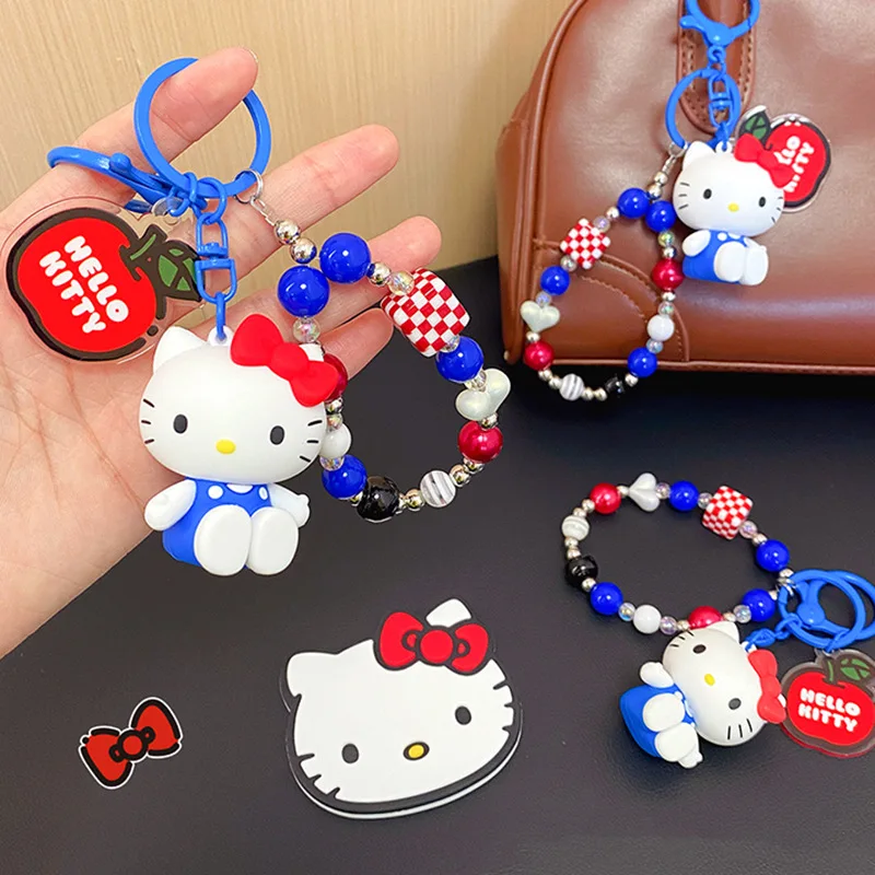 Sanrio Hello Kitty Beaded Keychain Cute Cartoon Charm for Keys Bags Purse Backpack 3D Acrylic Pendant Gift for Girls Accessories