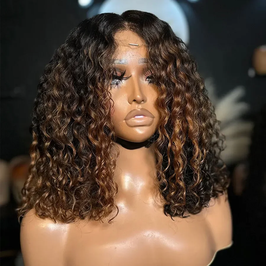 Peluca con malla frontal rizada rubia resaltada de 22 pulgadas y 180 de densidad para mujeres negras BabyHair sin pegamento prearrancado resistente al calor para uso diario