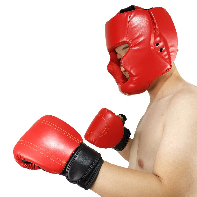 1pc Boxing Helmet PU Leather Kickboxing Fight Training Free Fight Head Protection Helmet Adults Kids Equipment Fitness