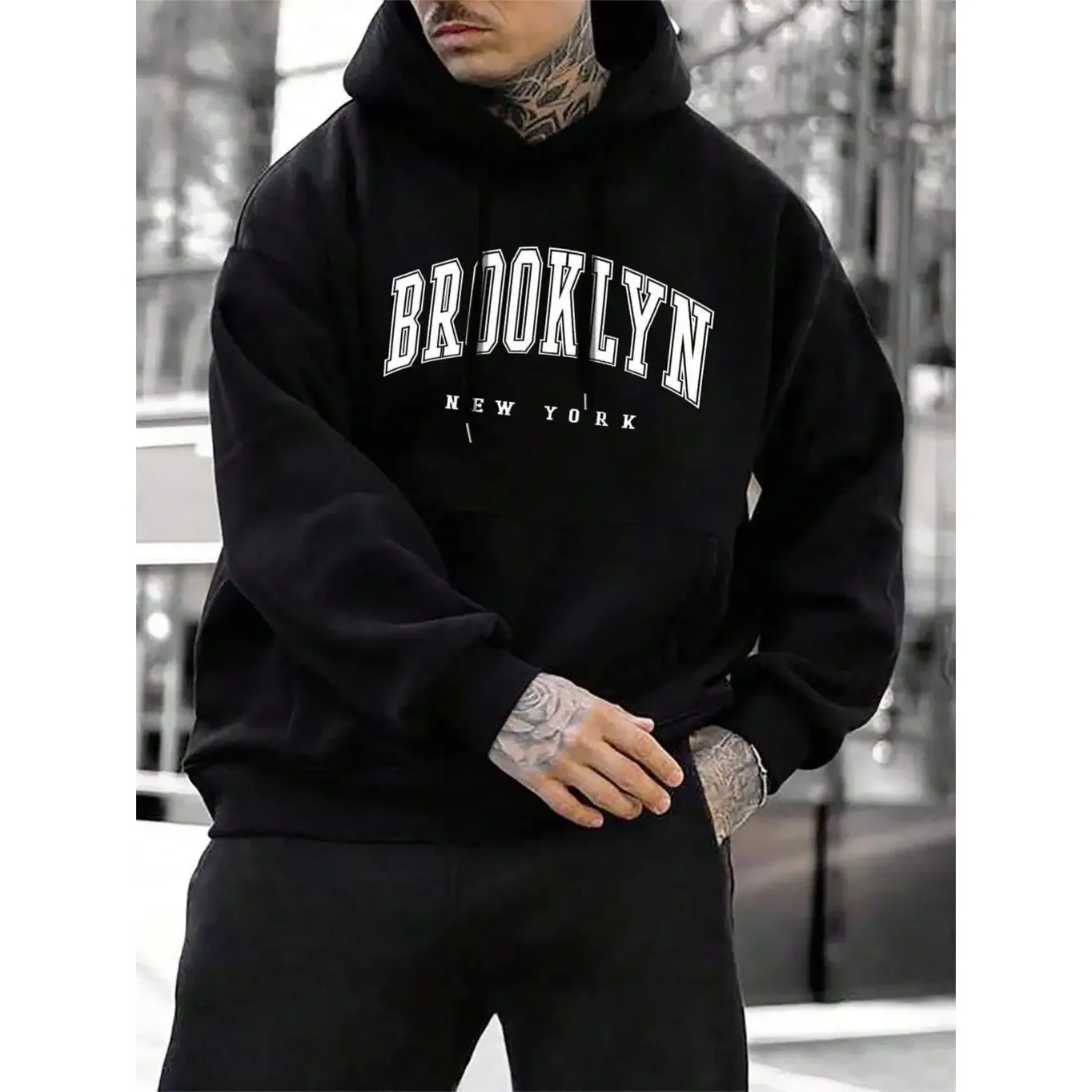 Brooklyn New York Printed Men's Hoodie Loose Fit round Ne All Match Design Comfortable Unbranded Sweatirt