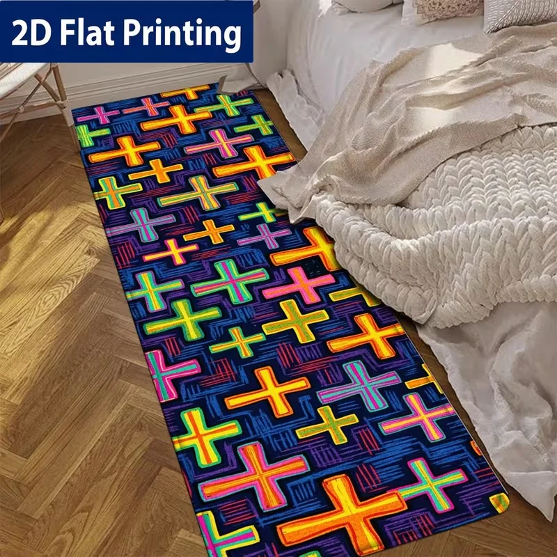 Colorful Cross Geometric Runner Rug Bright Abstract Long Carpet for Hallway Bedroom Bedside Art Home Decor Indoor Area Mat