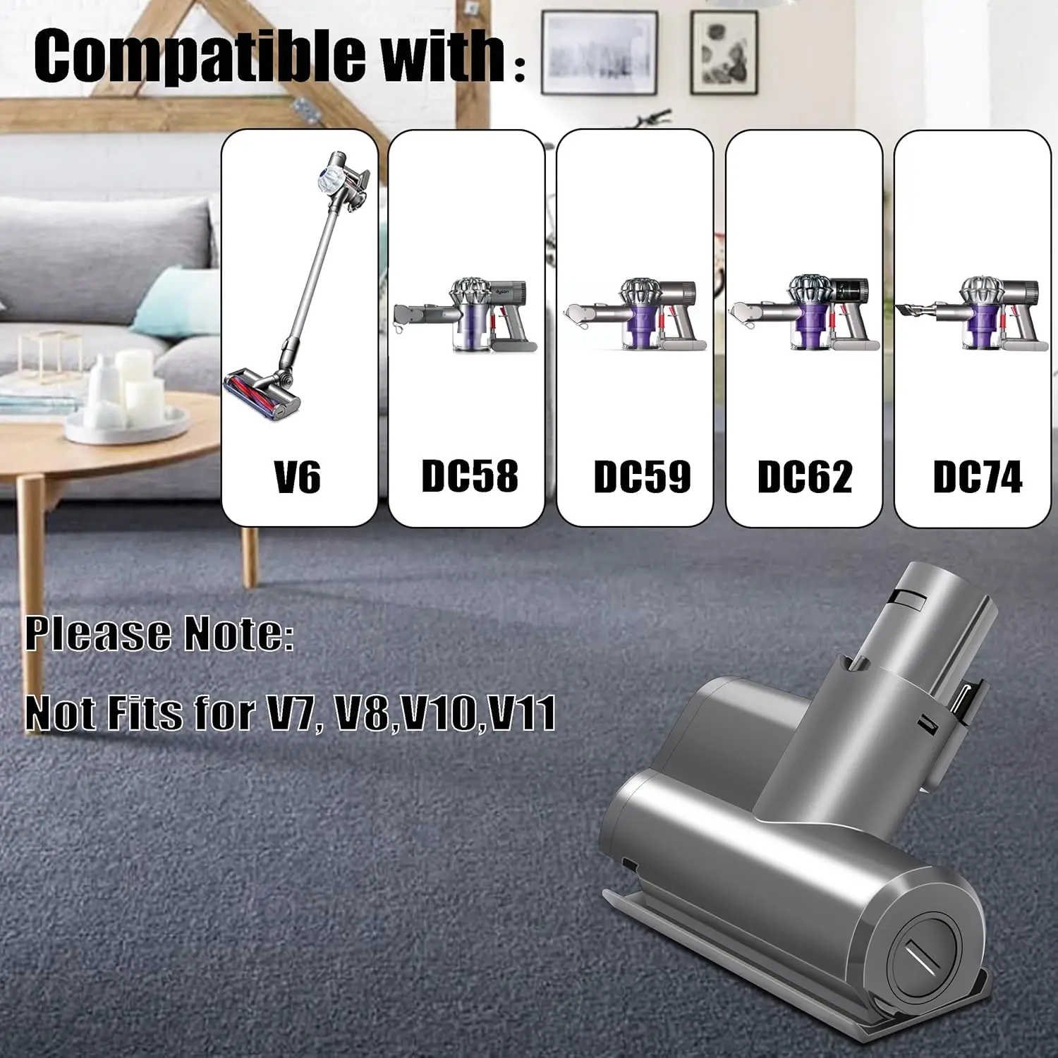 Motorised Mini Turbo Mattress Brush Compatible with Dyson V6 DC58 DC59 DC62 Brush for Sofa Seat Removes Bacteria and Allergens