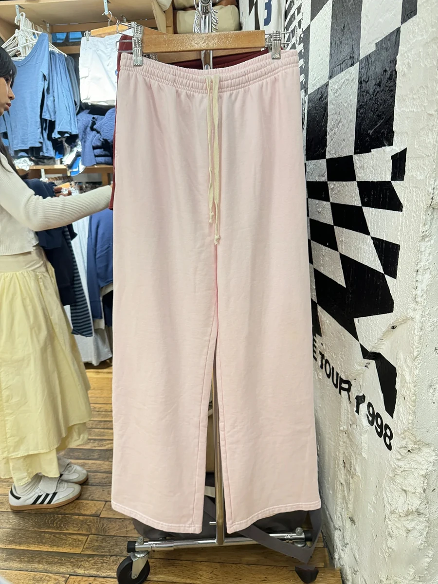 ピンクのベーシック Tシャツパンツセット女性のための夏 O ネック綿スリム Tシャツ + 巾着ストレートスウェットパンツ甘い固体スポーツパンツセット