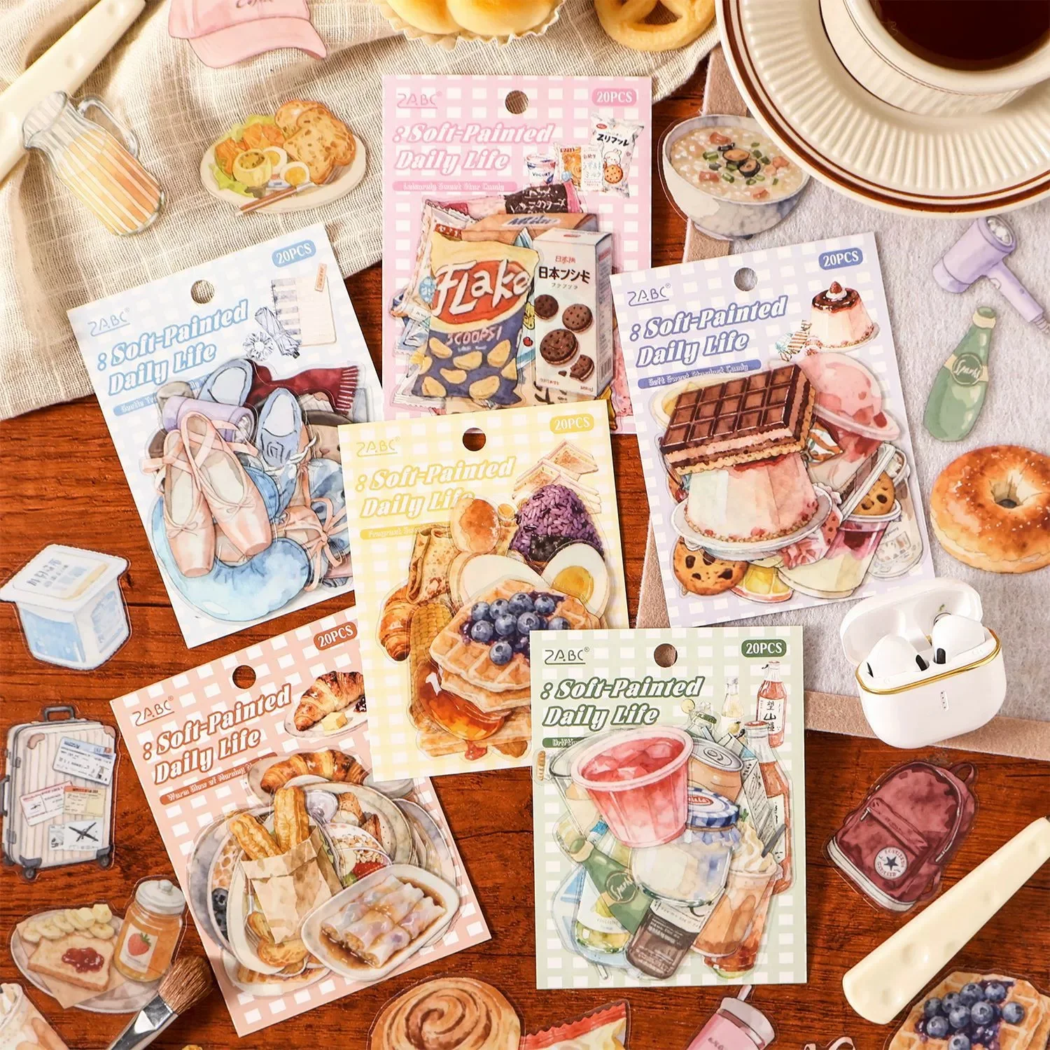 20 Sheets Soft Painting Daily Life PET Stickers Kids Decorative Stickers DIY Journal Scrapbook Planner Transparent Waterproof 