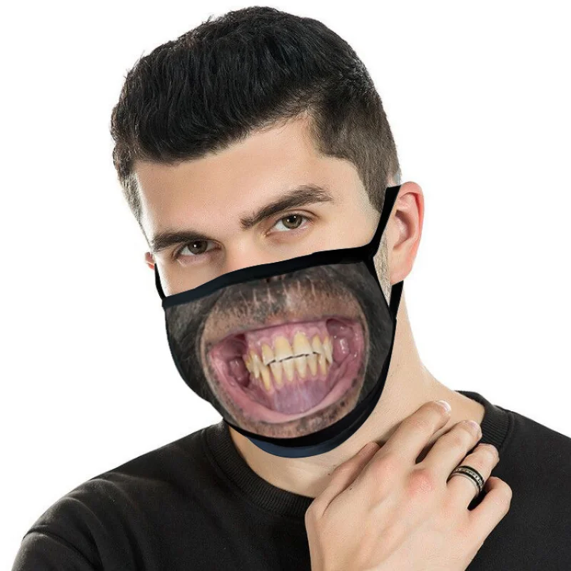 Reusable Able Adult Funy 3D Print Black Mouth Mask Bresthable Dust-Proof Cotton Face Mask Washable Adjustable Unisex Masks