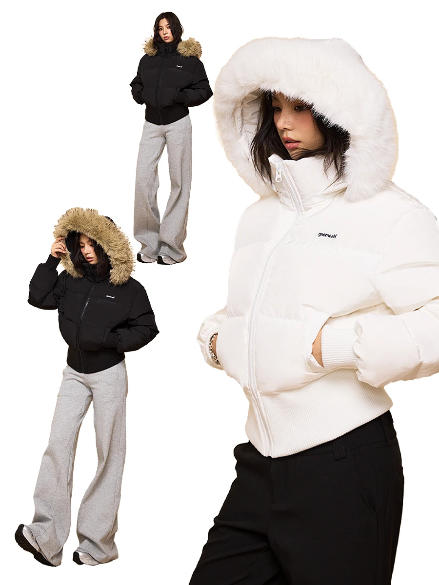 

GNEMOAH Утепленная куртка-пуховик с капюшоном и большим меховым воротником, женское приталенное пальто из утиного пуха, повседневное, свободного кроя, теплое