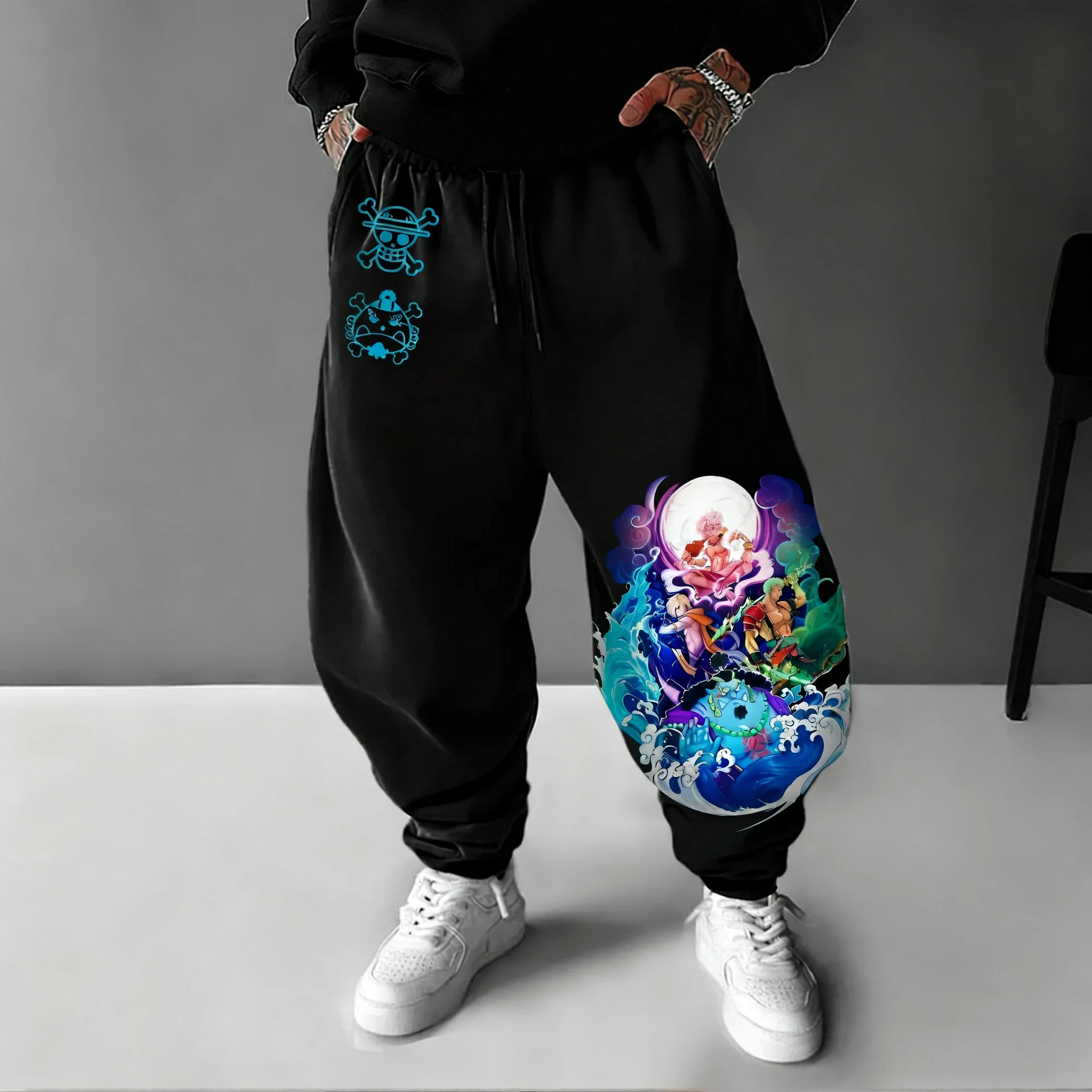 

ONE PIECE спортивные милые штаны 2021, осень/зима, мужские новые повседневные свободные брюки с принтом аниме Луффи в американском стиле хип-хоп Y2K