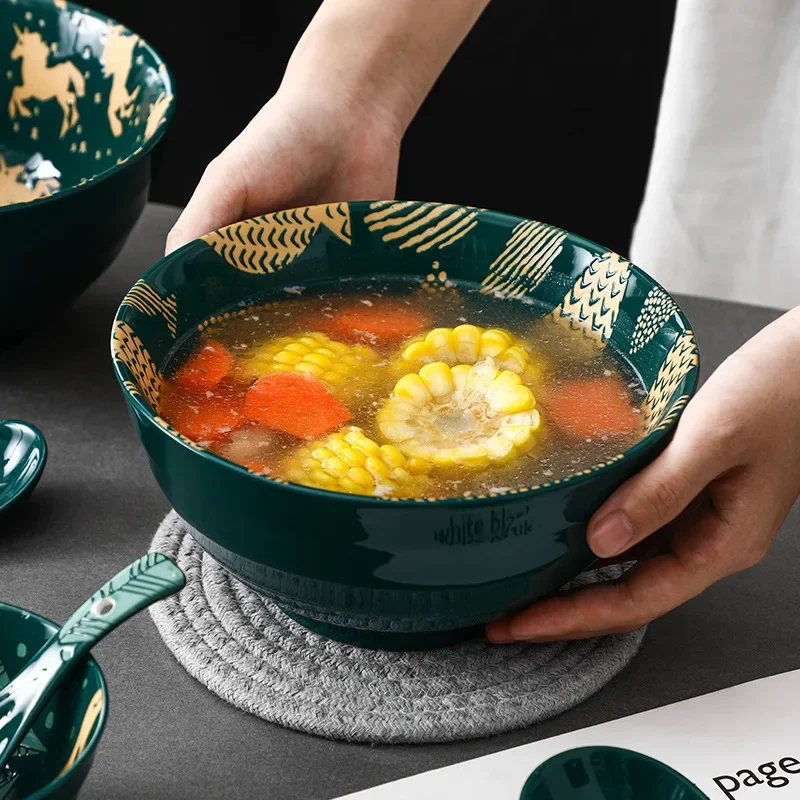 LingAo-Japanese Hand-painted Underglaze Ceramic Tableware, Restaurant Home Soup Bowl