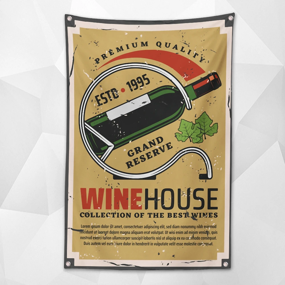 WINE HOUSE Cocktails Beer Banner Flag Wall Painting Retro Bar Pub Club Man Cave Wall Decor Tapestry Black Party Wall Art Poster