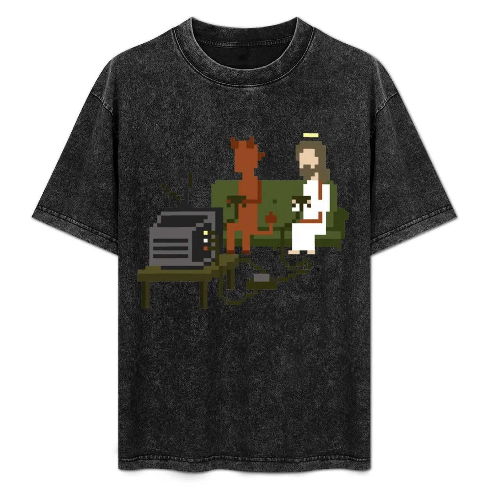 

Jesus And Devil Playing Video Games Pixel Art T-Shirt vintage t shirts basketball graphic tees mens vintage t shirts