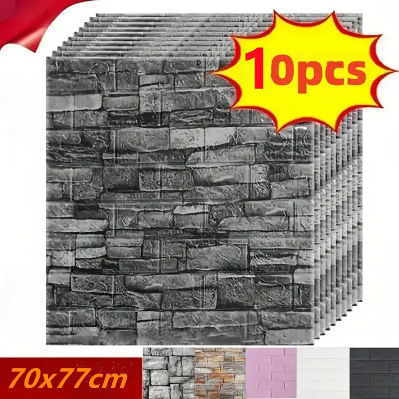 

10 Pcs 77cm*70cm 3D Wall Sticker Imitation Brick Bedroom Home Decor Waterproof Self-adhesive DIY Wallpaper for Living Room