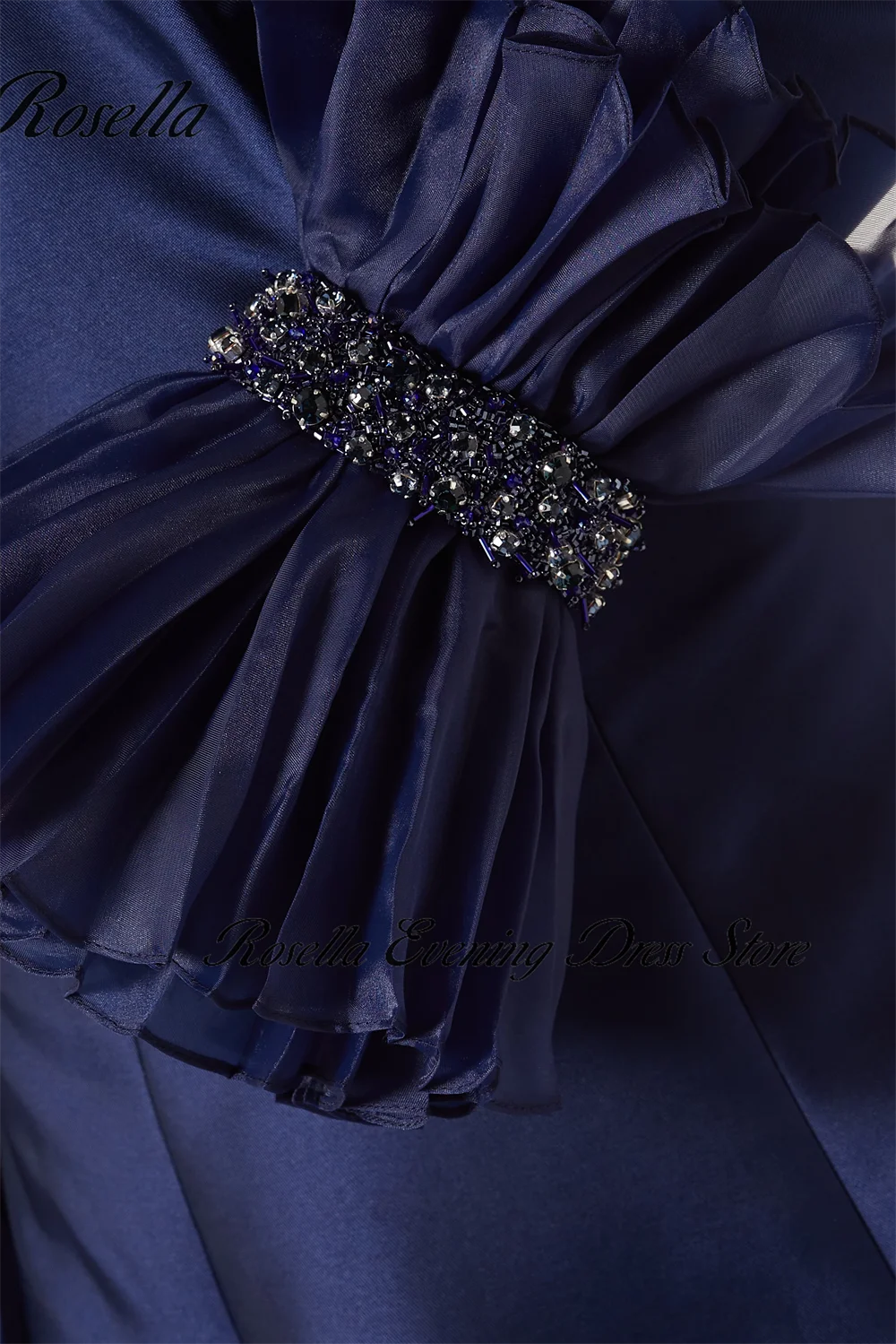 ROSELLA Navy Blue Off Shoulder Prom Dress with Beading Sleeves Evening Gowns A Line Robes De Bal Vestidos Arab New 2024