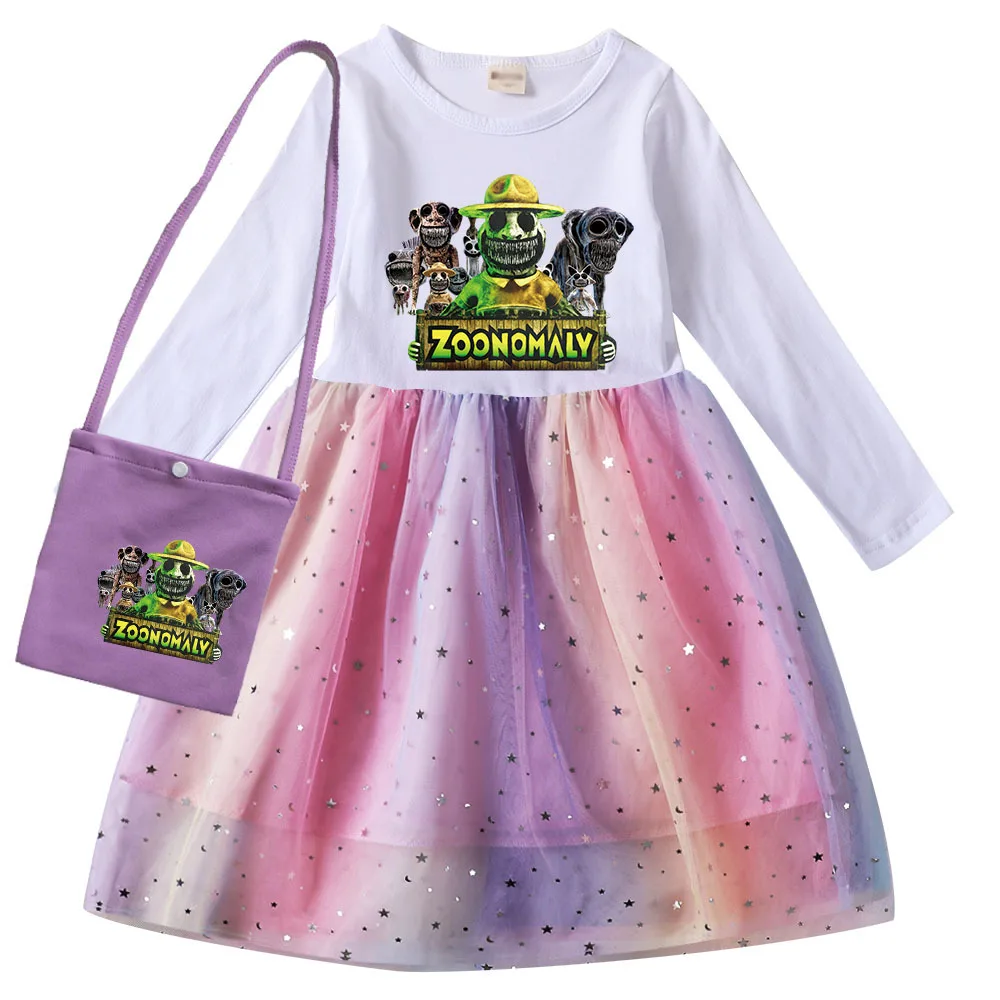 Game ZOONOMALY Clothes Kids Dresses for Girls Long Sleeve Dress Children Princess Birthday Party Gown Mesh Tutu Vestidos