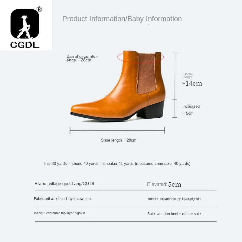 Pointed Toe 5CM High Heels Ankle Boots Solid Color Zipper Boots for Men Concise Classic Style Boots Custom Leather Handmade Shoe