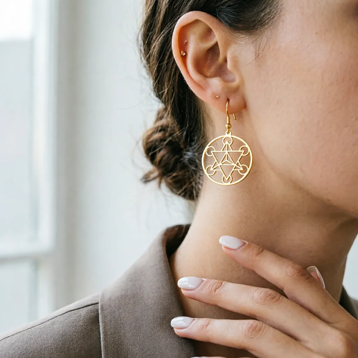 Chandler Star of David Hollow Circle Drop Earrings Stainless Steel Hexagram Symbol Earrings 1 Pair for Women Jewelry Anniversary