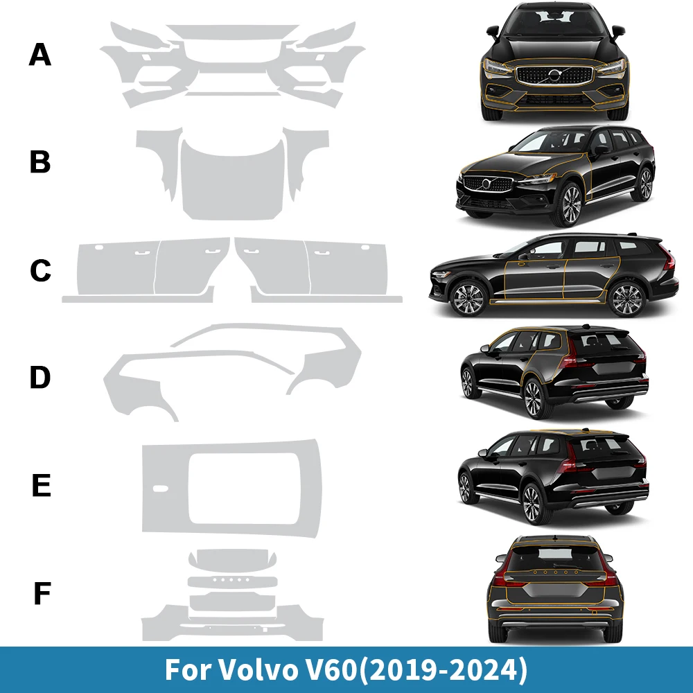 

8.5mil Защитная пленка для красок для Volvo V60 надпись R дизайн 2019-2022 2023 2024 предварительно вырезанный бюстгальтер прозрачный PPF TPU прозрачный спереди
