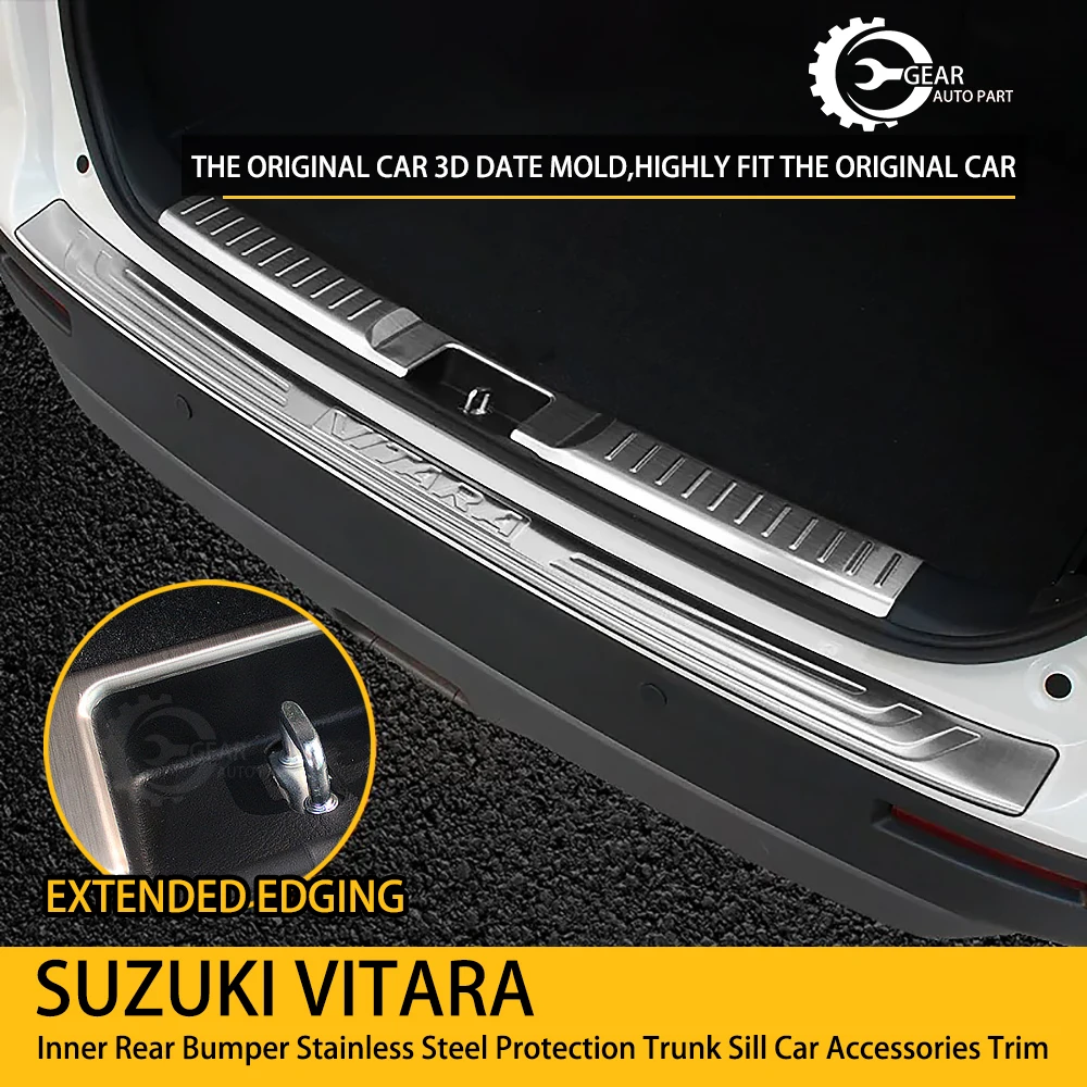 For Suzuki Vitara 2015 2016 2017 2018 2019 Inner Rear Bumper Stainless Steel Protection Trunk Sill Car Accessories Trim