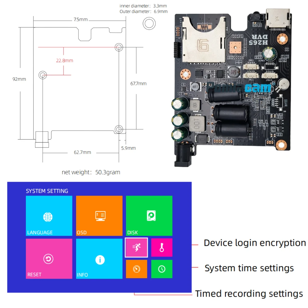 2CH AHD DVR PCB Board 1080P TVI AHD 2channel mini mobile dvr support custom made 50PCS Free custom splash screen logo
