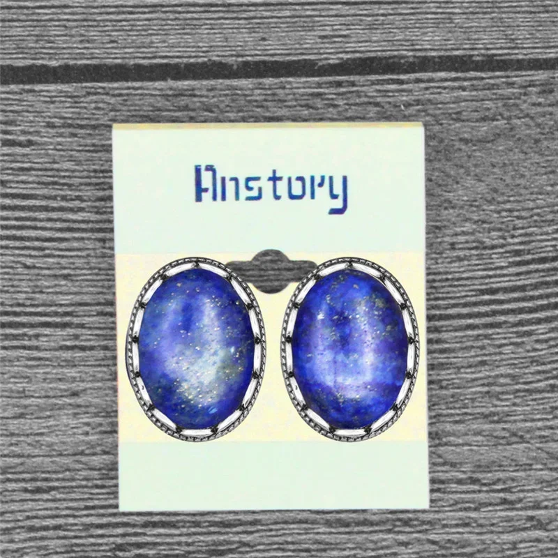 Vintage Oval Lapis Lazuli Jewelry Sets Natural Stone Tiger Eye Quartz Necklace Earrings Ring Fashion Set