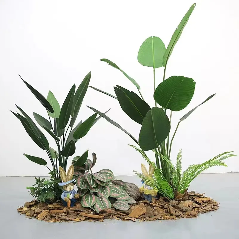 

Simulation, green plants, landscaping, sunflower, ornament, dog tail grass, reed, eucalyptus, traveler's banana