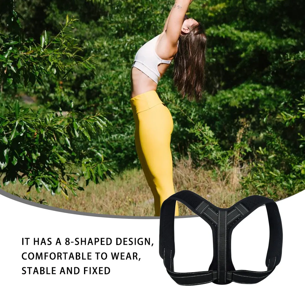 

Black L Posture Corrector Belt Reflective Strip Diving Fabric Thickened Shoulder Strap 8 shaped Design Comfortable Stable Neck