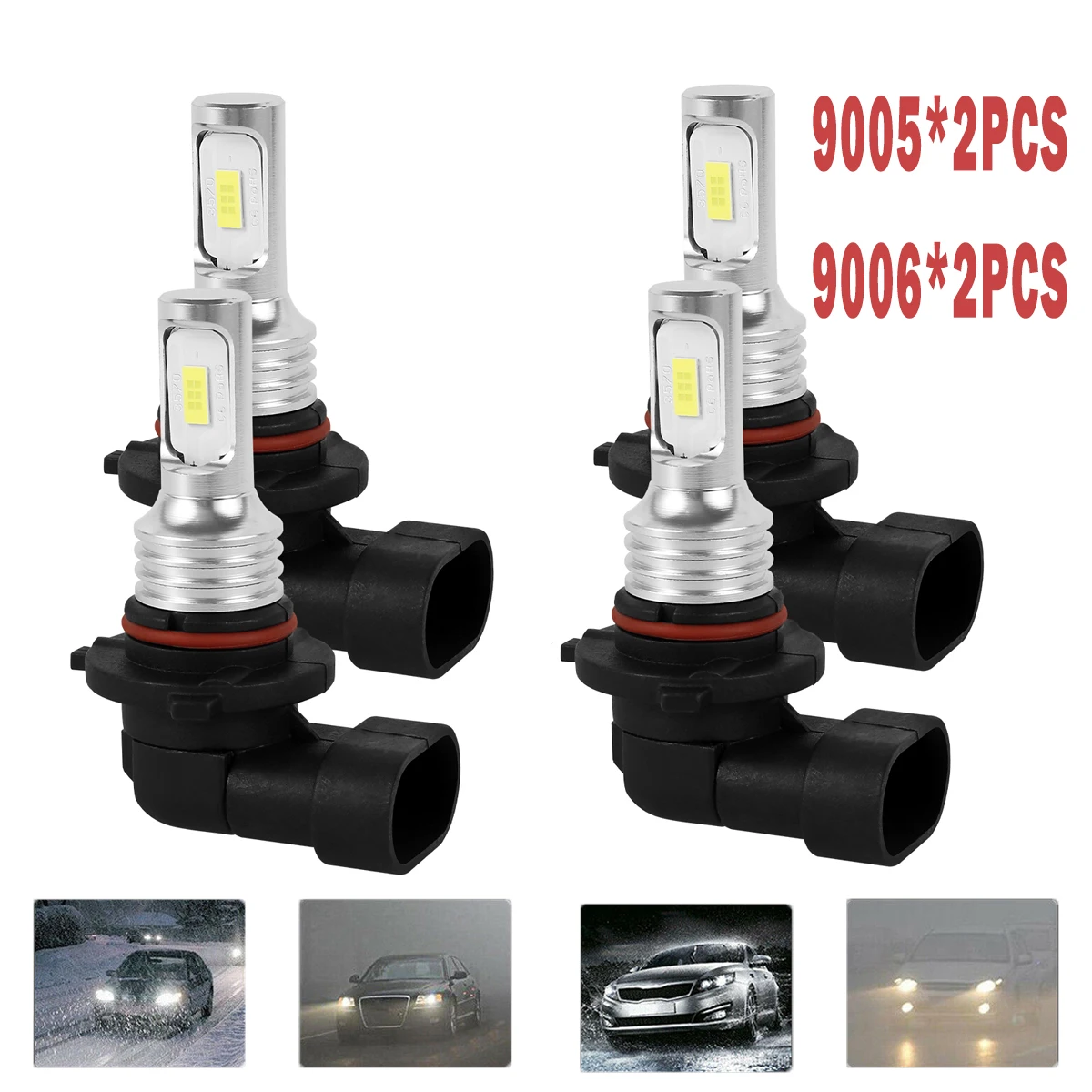 4Pcs LED Headlights Kit DC12~30V 4000LM 6000K Super Bright Headlight Bulbs Waterproof High Low Beam Car Fog Moto Lamps 9005 9006