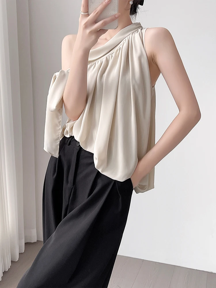 

Женский топ Yahti с асимметричным вырезом на плече, летний, без рукавов, с дизайнерским акцентом, на бретельках, в французском стиле, свободного кроя, из полиэстера.