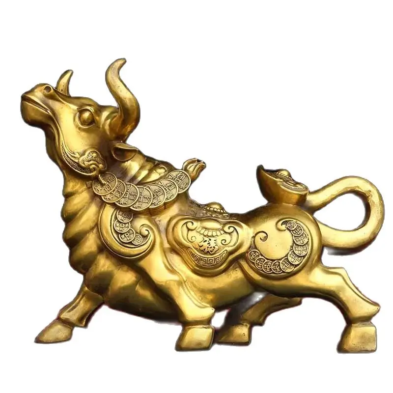 Bronze statue with bull aura soaring into the sky, brass ornament Small size, length 16, width 6, height 12, weight 0.66KG Large