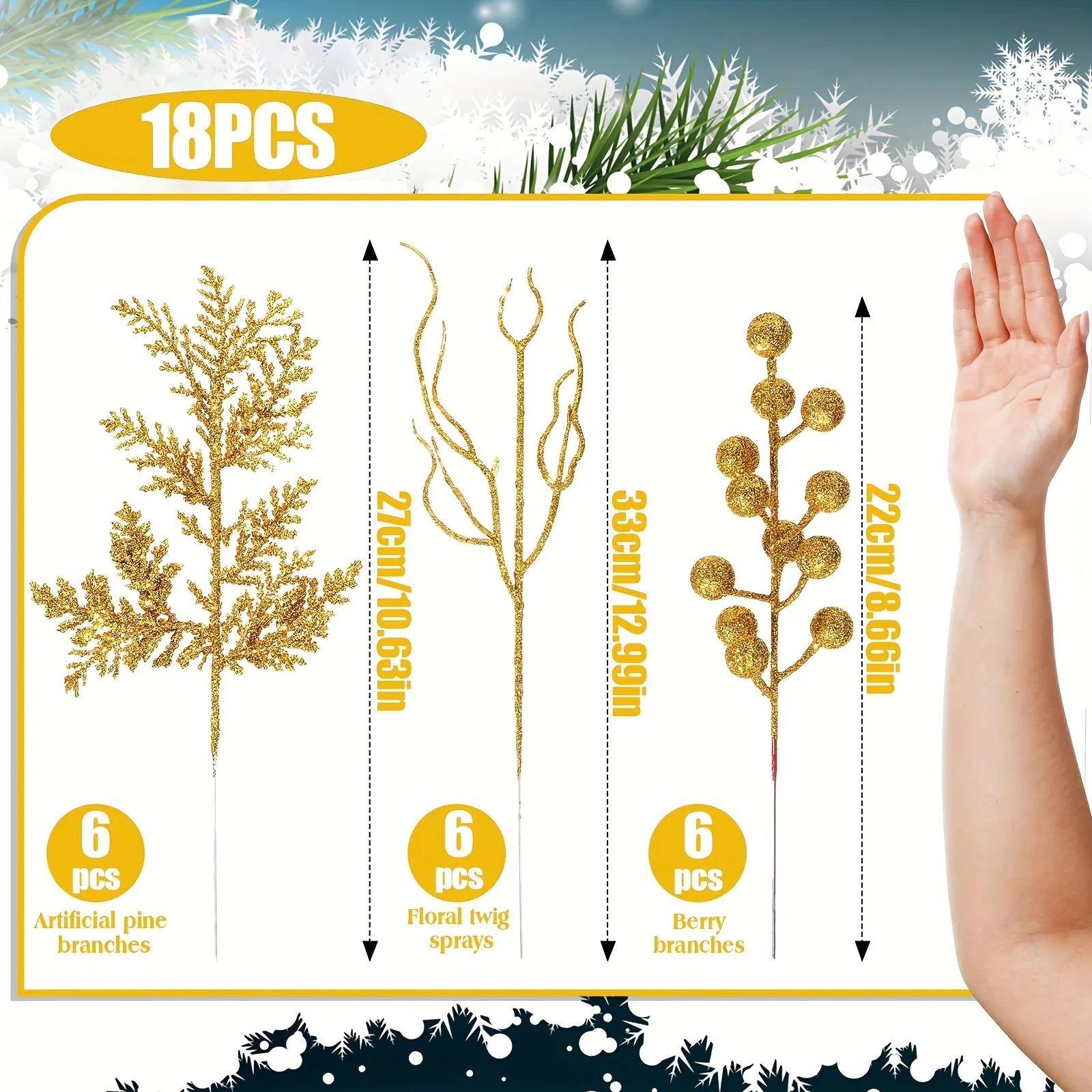18 Stücke Künstliche Beerenzweig Weihnachtsdekoration Weihnachtsbaum Ornamente für Wohnkultur Navidad Neujahr 2025 Dekor Zubehör – Detail 3