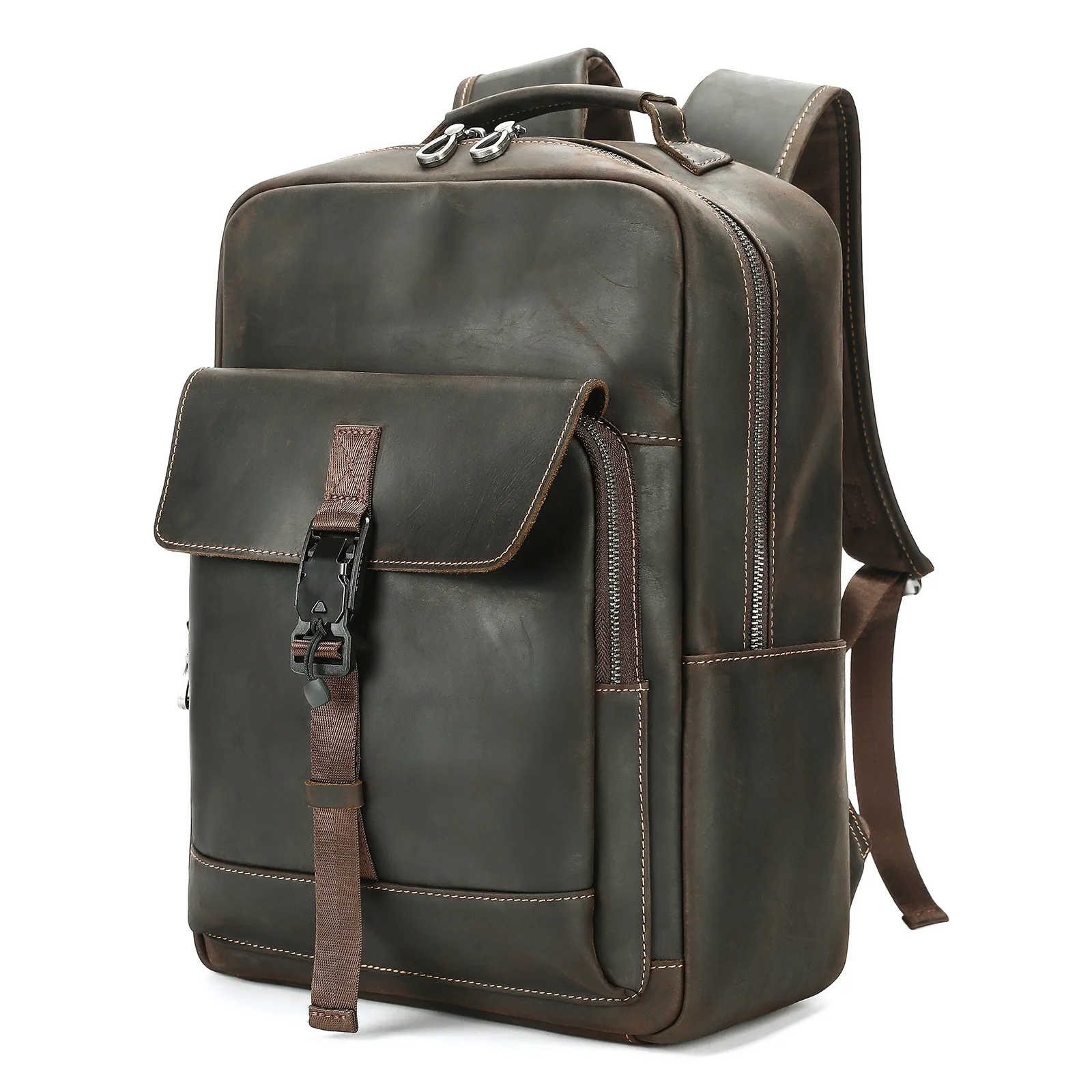 Business Casual Men's Leather Backpack Large Capacity Travel Bag