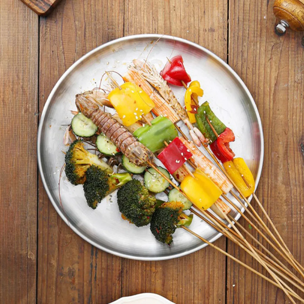 

2pcs Stainless Steel Tray Food Plate BBQ Roast Meat Dessert Fruit Silver Banquet Size Store Strong