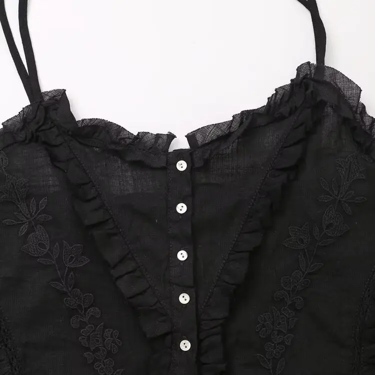 Fashionable Embroidered Cotton Gauze Top Women's Elegant Style Short Length Single Button Closure Polyester Fiber Vest