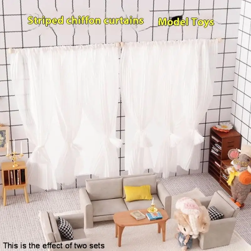 1 pz 1:12 casa delle bambole in miniatura camera da letto soggiorno mobili decorazione tenda in chiffon bianco porta tenda finestra decorazione modello