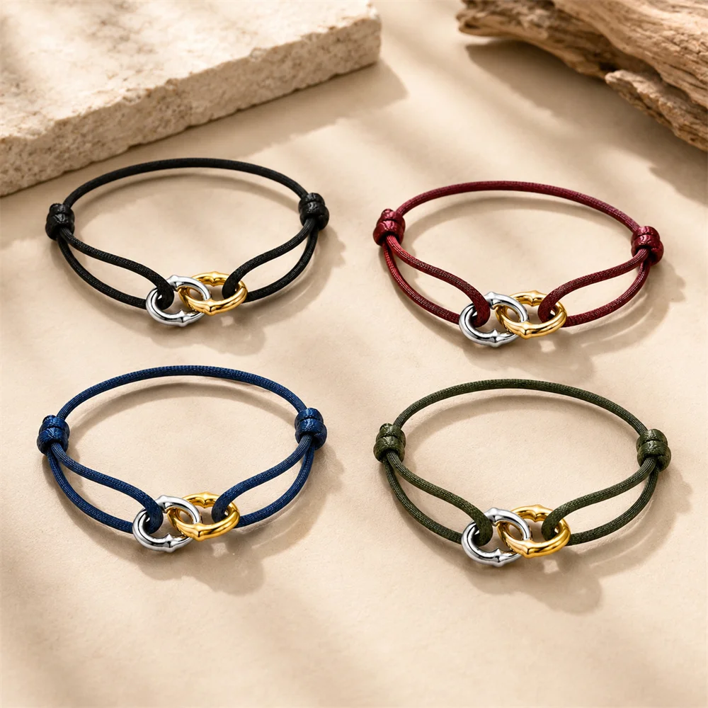 Zalman Wholesale Luxury Unisex Bracelets 2 Piece Metal Clasp Bracelet Stainless Steel Adjustable Cord Creative Jewelry Gift