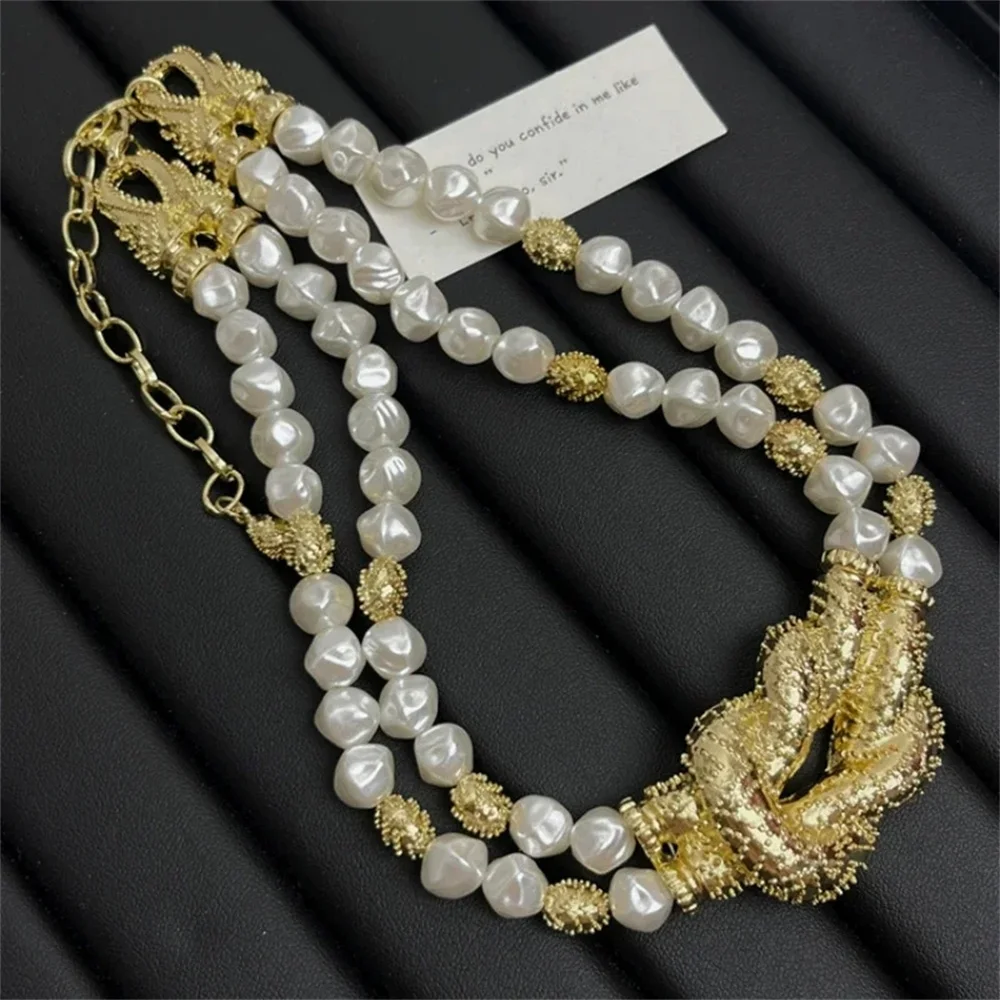 Vintage Duoble Layer Pearl Necklace Earring out of stock Sets Personalized Choker Baroque Shape Pearl Neck Jewelry for Women