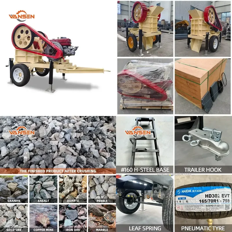Vansen Factory Engine Mobile Portable Stone Rock Gold Ore Gravel Crusher 150 200x300 250x400 Jaw Crusher Machine Plant