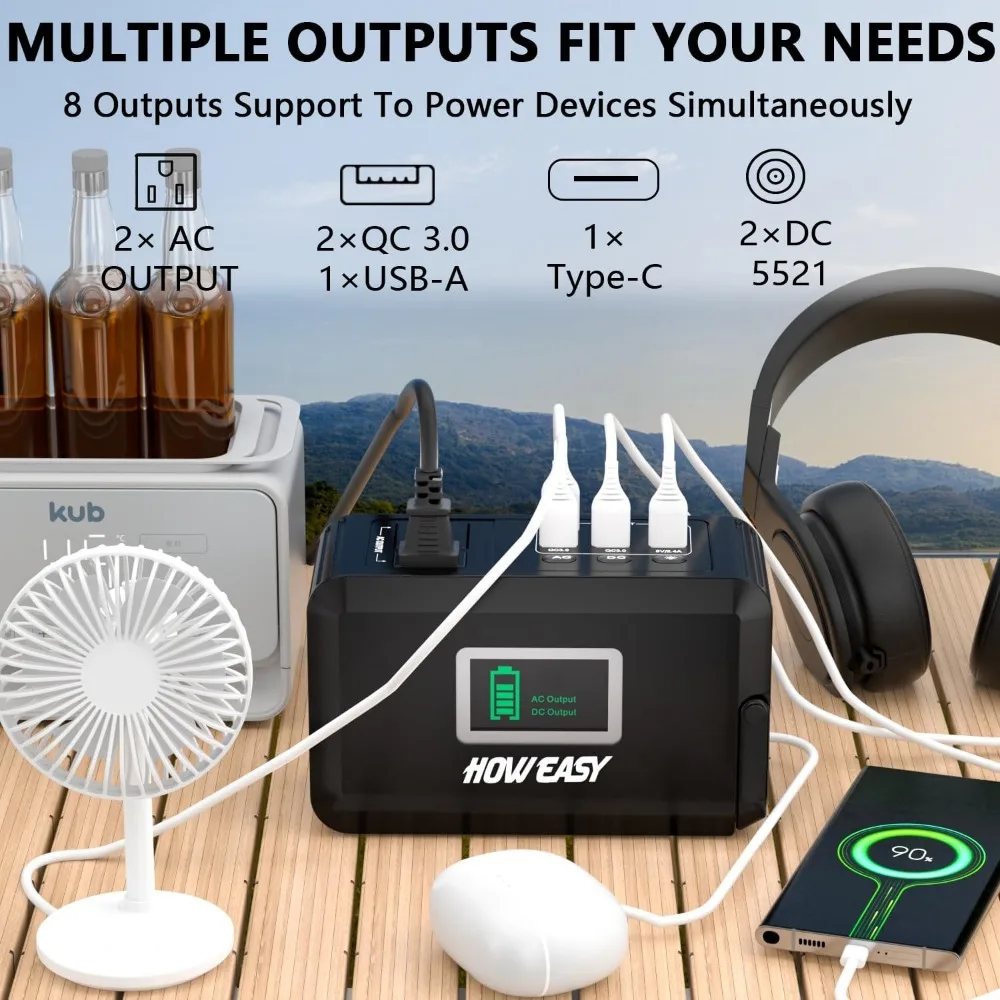 محطة طاقة خارجية مدمجة تعمل بالطاقة الشمسية، مولد محمول بقدرة 24000 مللي أمبير في الساعة مع منافذ تيار متردد مزدوجة 110 فولت ومنفذ شحن متعددة