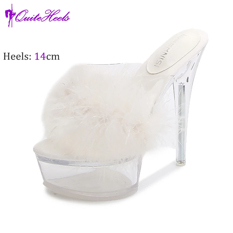 

Новые сексуальные сандалии для стриптиза на платформе с прозрачными кристаллами 14 см и плюшевым декором, летние сексуальные повседневные сандалии