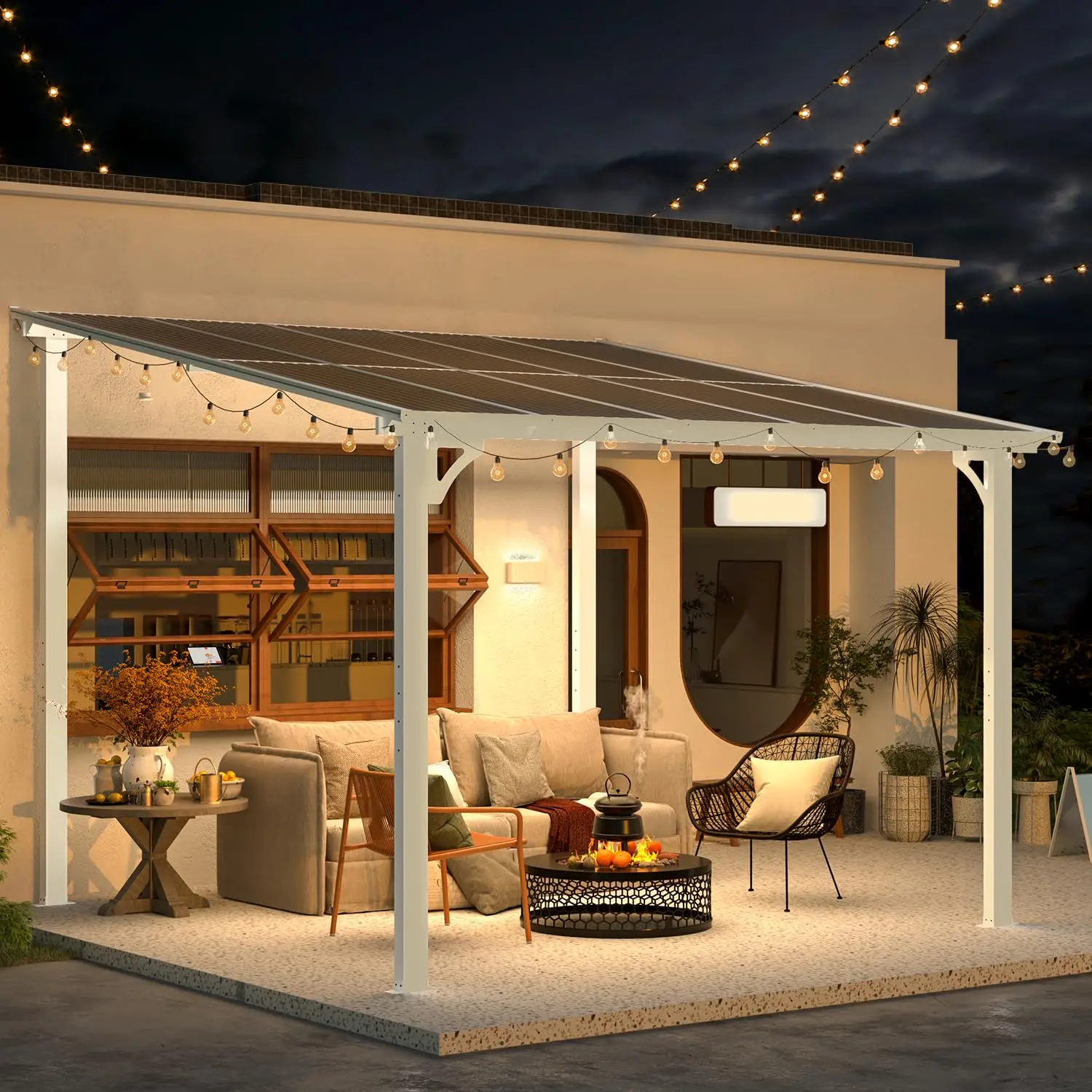 Wall Mounted Pergola Gazebo 10'x10' White Metal Awning Patio Lean to Canopy for Deck Porch Backyard Outdoor, Customized