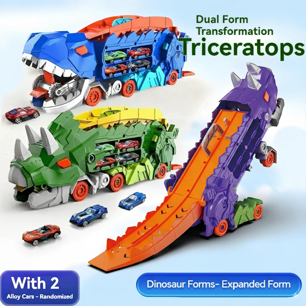 Dinosaur Transforming Transport Truck, Car Track Toy for Boys, Deformation Toy, Dinosaur Shape Gift