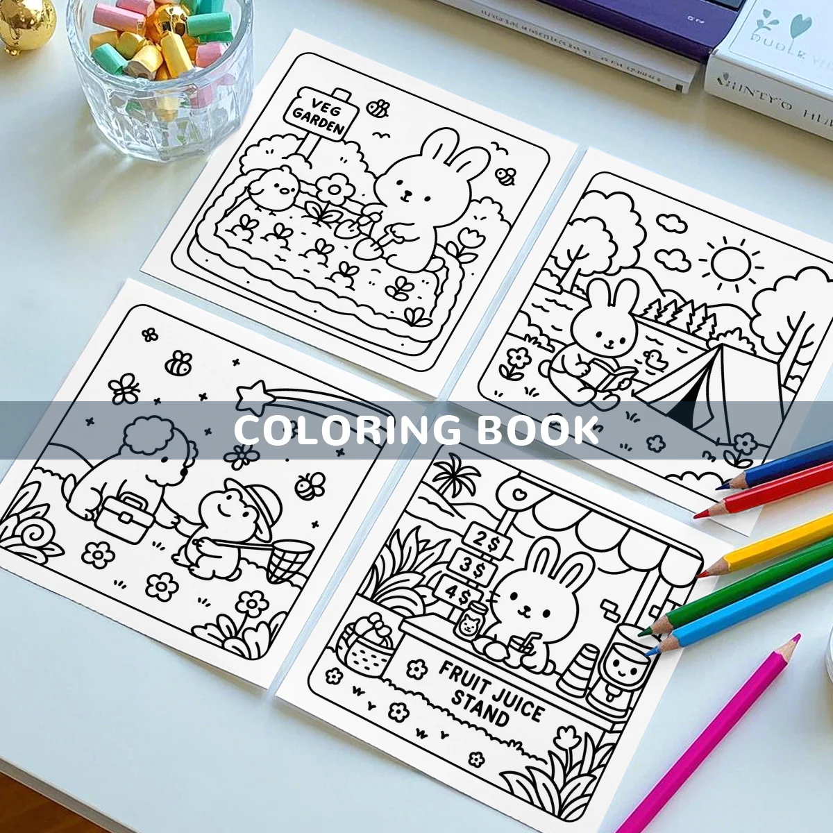 COZY CUTIES Livro para colorir com padrões fofos e fáceis para adultos Livro de desenho fofo Presente perfeito para festa e aniversário