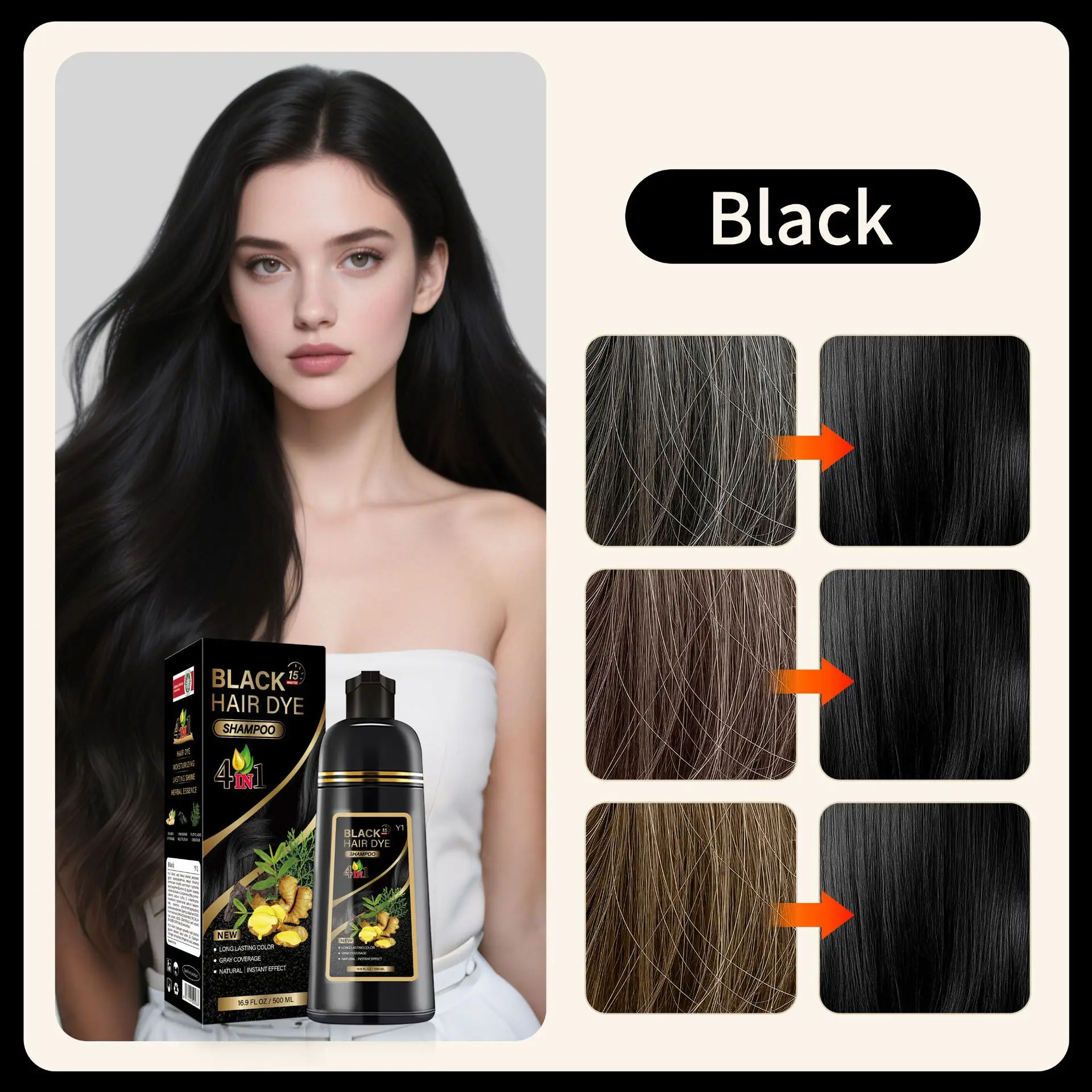 3 In 1 Instant Coloring Shampo Change Hair Color Gray Hair to Black Natural Black Color for Men Women Hair Dye Deep Nourishing
