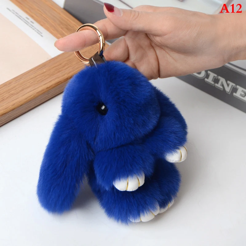 Rabbit Keychain Ring Fluffy Real Fur Pompon Bunny Trinket Key Chain Charm Cute Key Ring On Bag Car Key Pendant