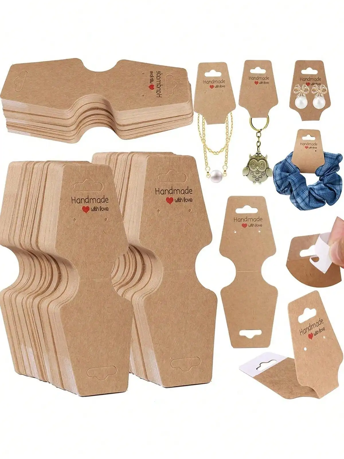 100 stuks stevige sieraden-displaykaarten, zelfklevend, geschikt voor kettingen, armbanden, sleutelhangers, oorbellen en haarbanden - afbeelding 2
