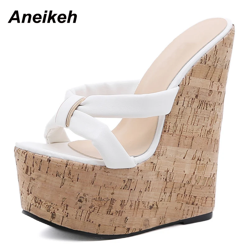 Aneikeh Wedges Heel Women Slippers Fashion Open Toe Platform Sandals Summer Super High Heels Female Party Shoes Size 35-42