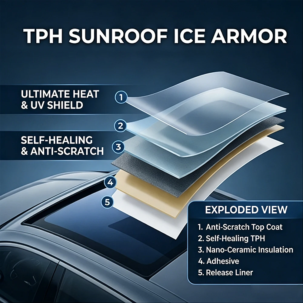 7.5mil TPH Car Sunroof Ice Armor Film Heat Insulation Anti-UV Sun Shade Panoramic Roof Window Tint Sticker Summer Cooling Film view 3