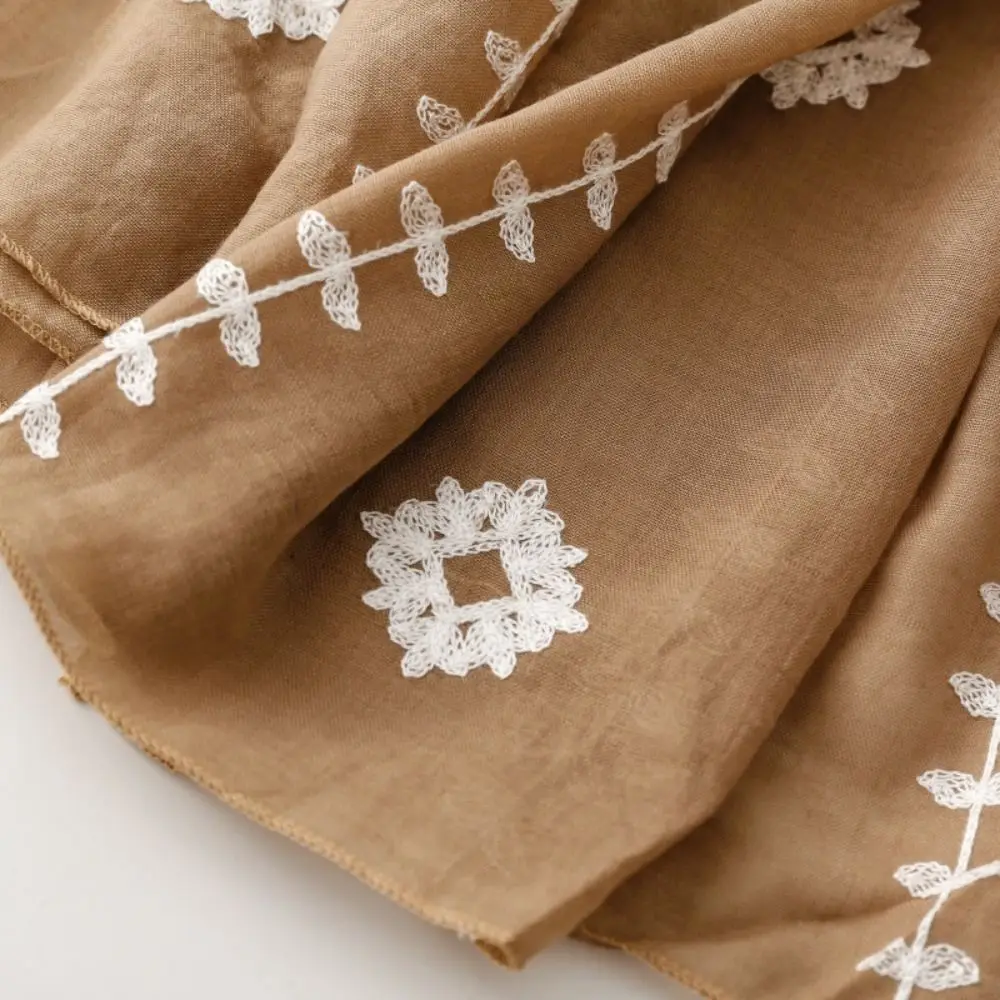 

Retro Long Embroidery Flower Scarf Bohemian Large Ethnic Style Wrap Cotton Thin Printed Silk Scarf Vacation