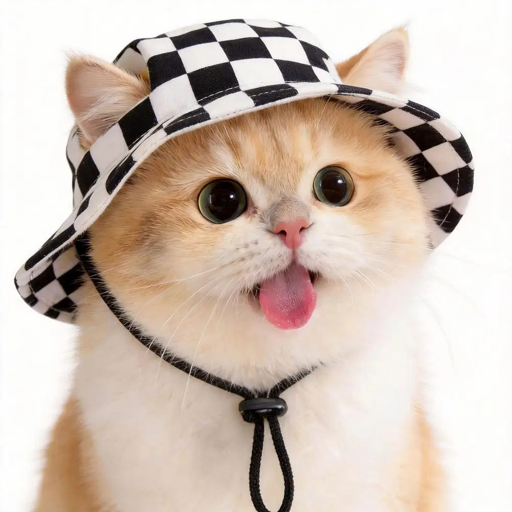 Cute Print Cat Hat for Small Medium Cats Adjustable Pet Cap Breathable Comfortable Sunscreen Hat Beach Activities