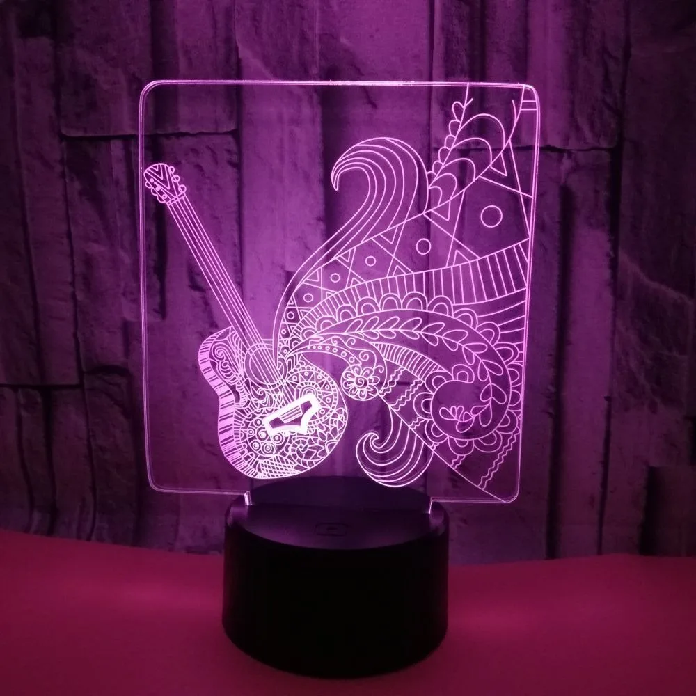 Nighdn 3D Lamp Guitar LED Night Light 7 Color Changing Illusion Night Lamp for Bedroom Decoration Creative Gift for Women Kids